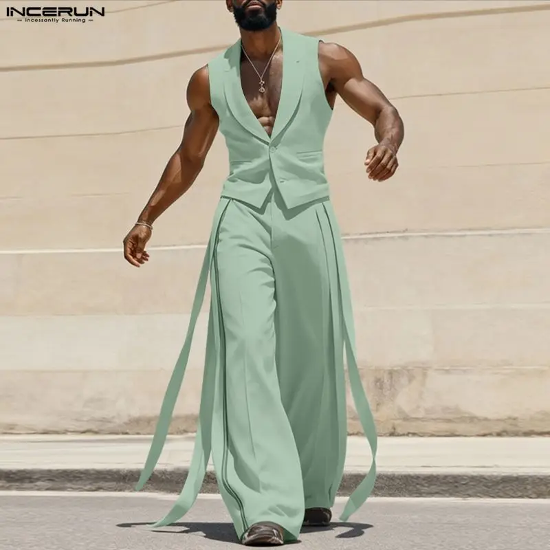 Men'S Fashion For 2026 - INCERUN Herren-Sets Einfarbige V-Ausschnitt Ärmellose Westen