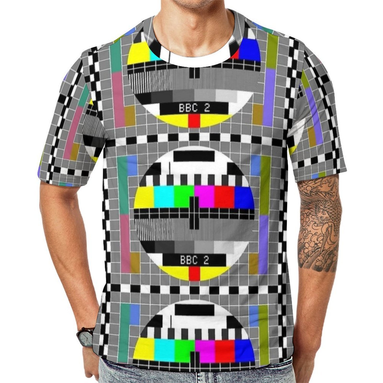 Mens Fashion Style Images - TV-Testbild, Testkarte, T-Shirt für Herren, Rundhalsausschnitt,