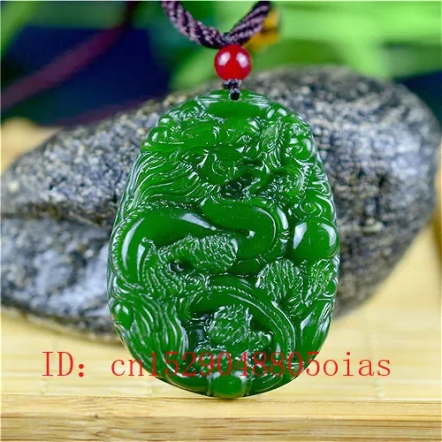 Men'S Fashion Necklaces - Natürliche Grüne Chinesische Jade Drachen Anhänger