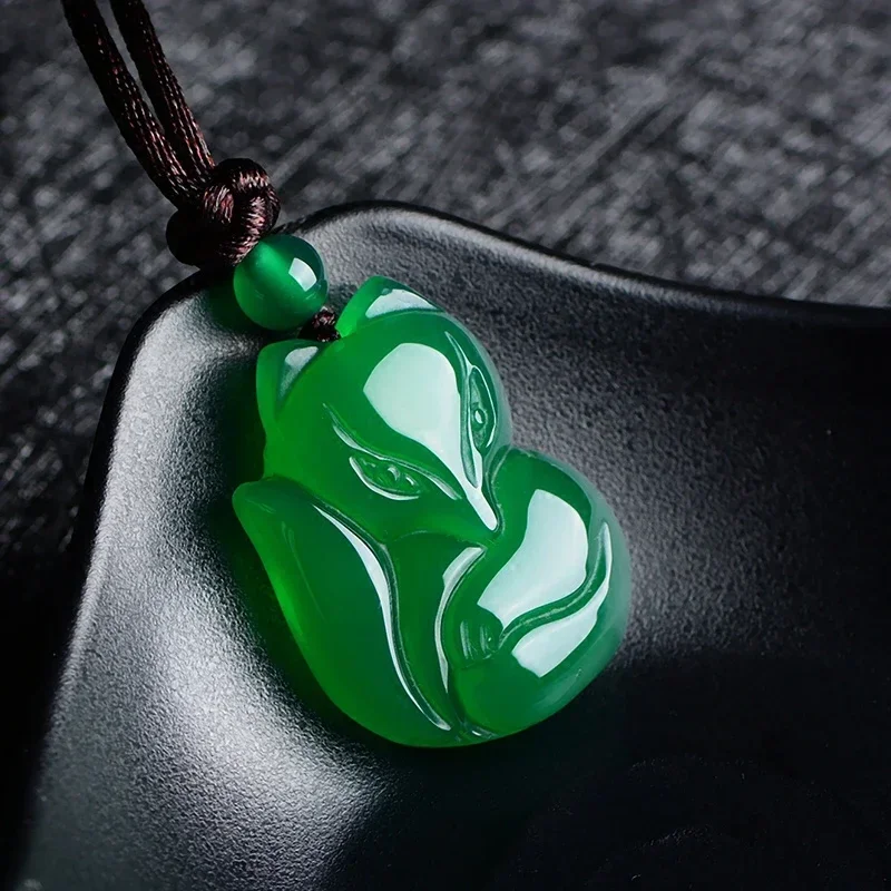 Men'S Fashion Necklaces - Jade Fuchs Halskette Anhänger Natürliche Grün