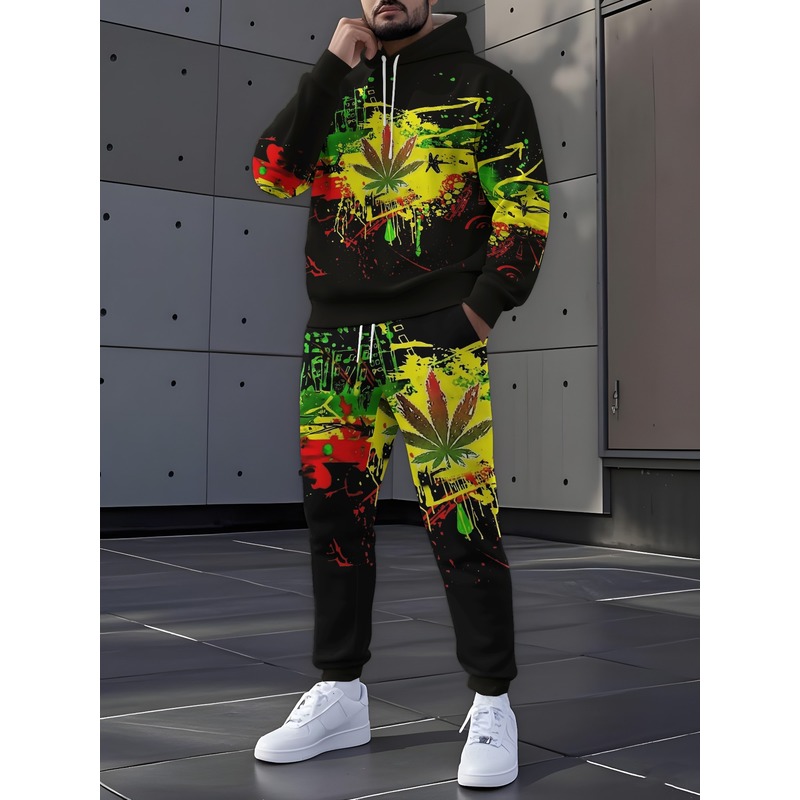 Men'S Fashion Loose Pants - Herrenmode Zweiteiler-Set mit Kapuzenpullover und Hose
