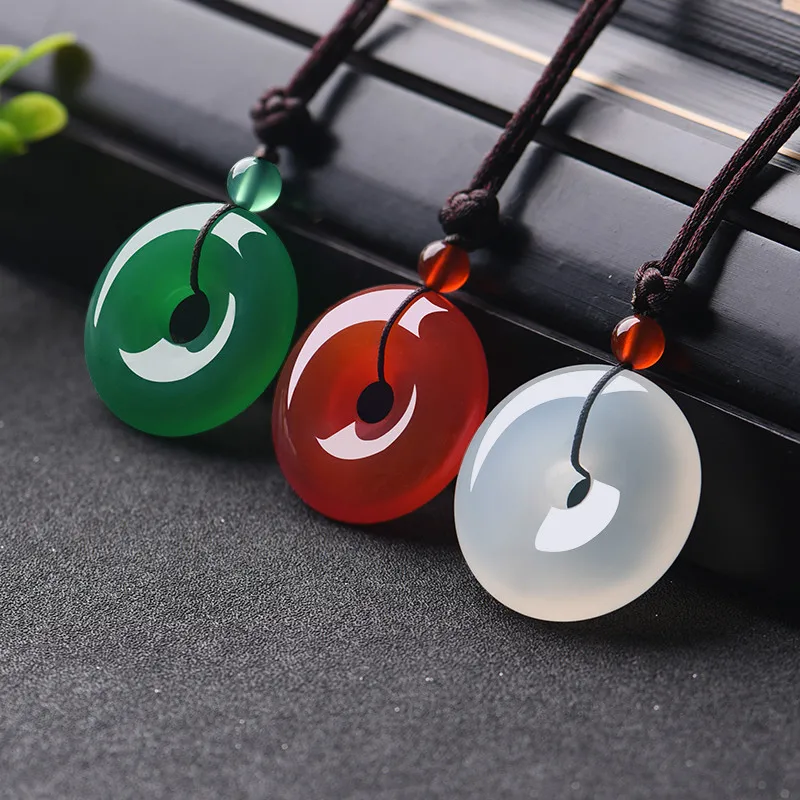 Men'S Fashion Necklaces - Natürliche mehrfarbige Jade-Donut-Anhänger-Achat-Halskette, Modeaccessoires, Charm-Schmuck, geschnitztes