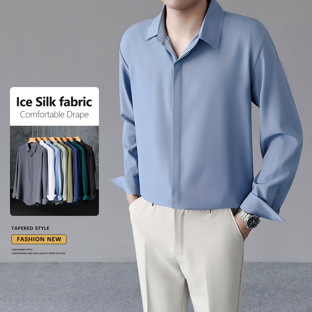 Dress Shirt Non-Iron - Frühling Sommer Dünnes Herren-Kühlsilkhemd Formelles Business-Casual-Kleidungsstück