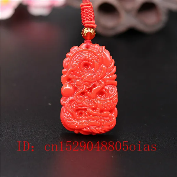 Men'S Fashion Necklaces - Natürliche Rote Koralle Jade Stein Drachen