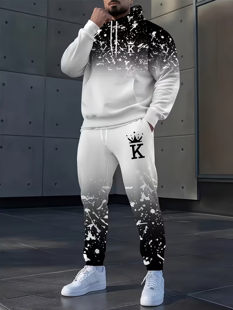 Men'S Fashion Loose Pants - Modische Kapuzenpullover und Hosen mit Kronen-Print,