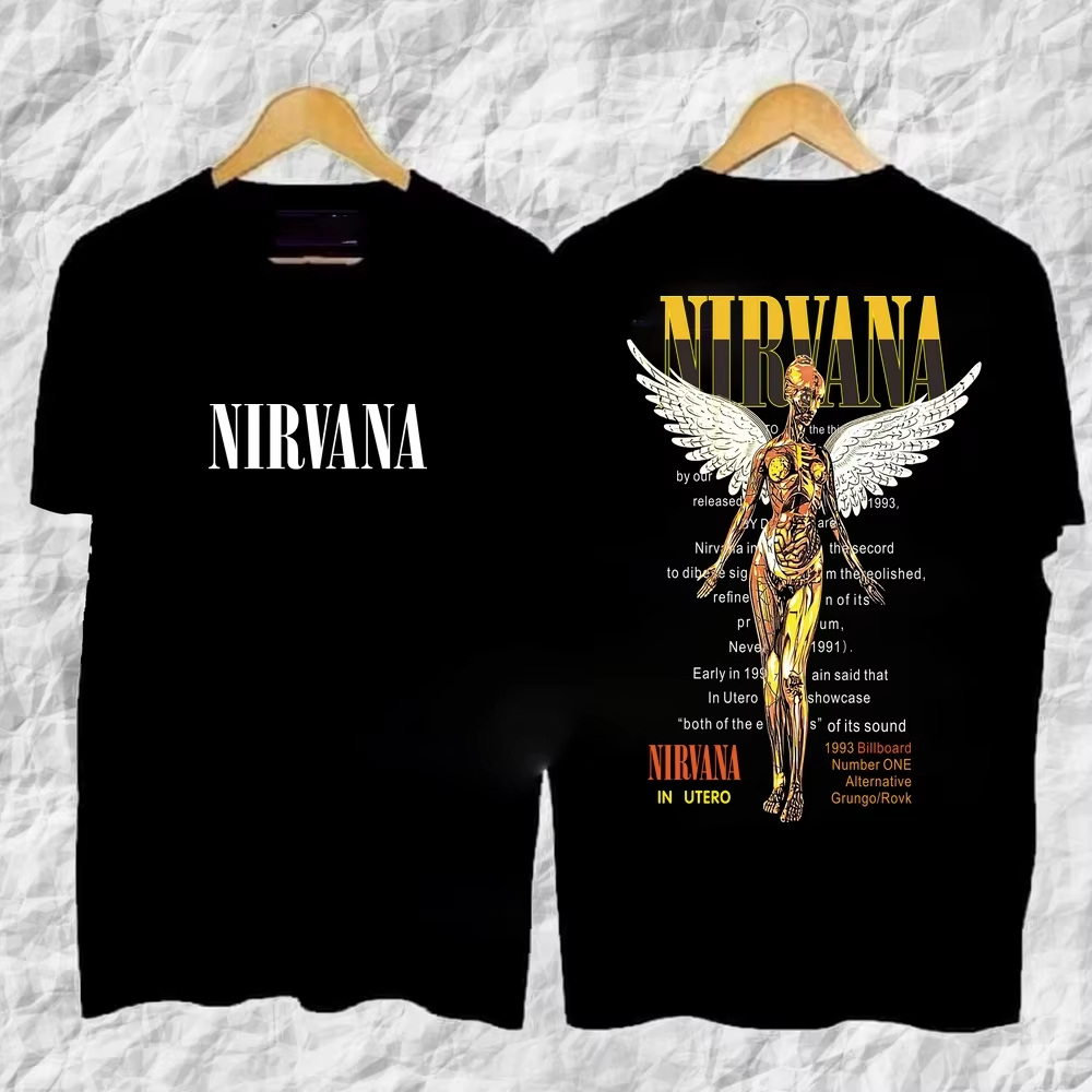 Poster Men Fashion - Nirvana Rockband Klassisches Album-Poster Grafikdruck Baumwoll-T-Shirt